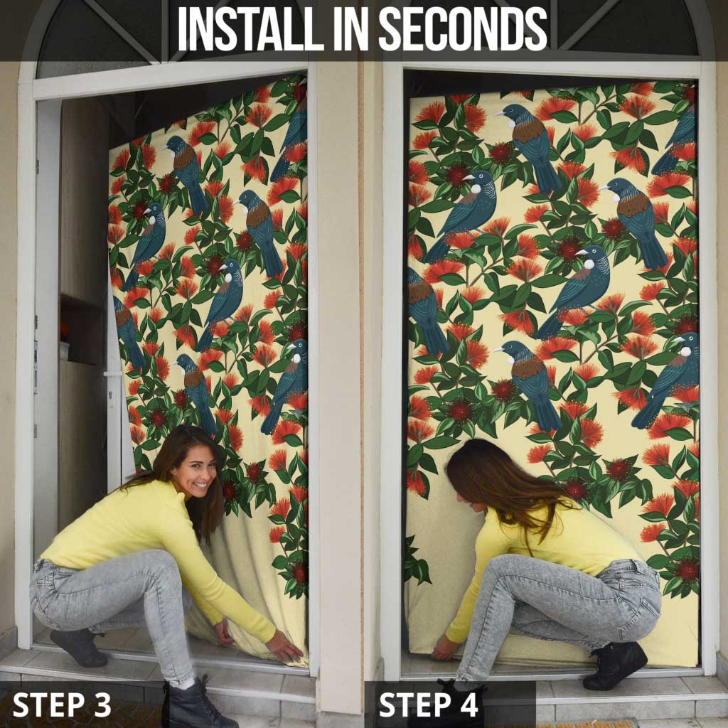 New Zealand Christmas Door Cover Romantic Tui Birds on Pohutukawa - Ivory - Aussie Hoodie