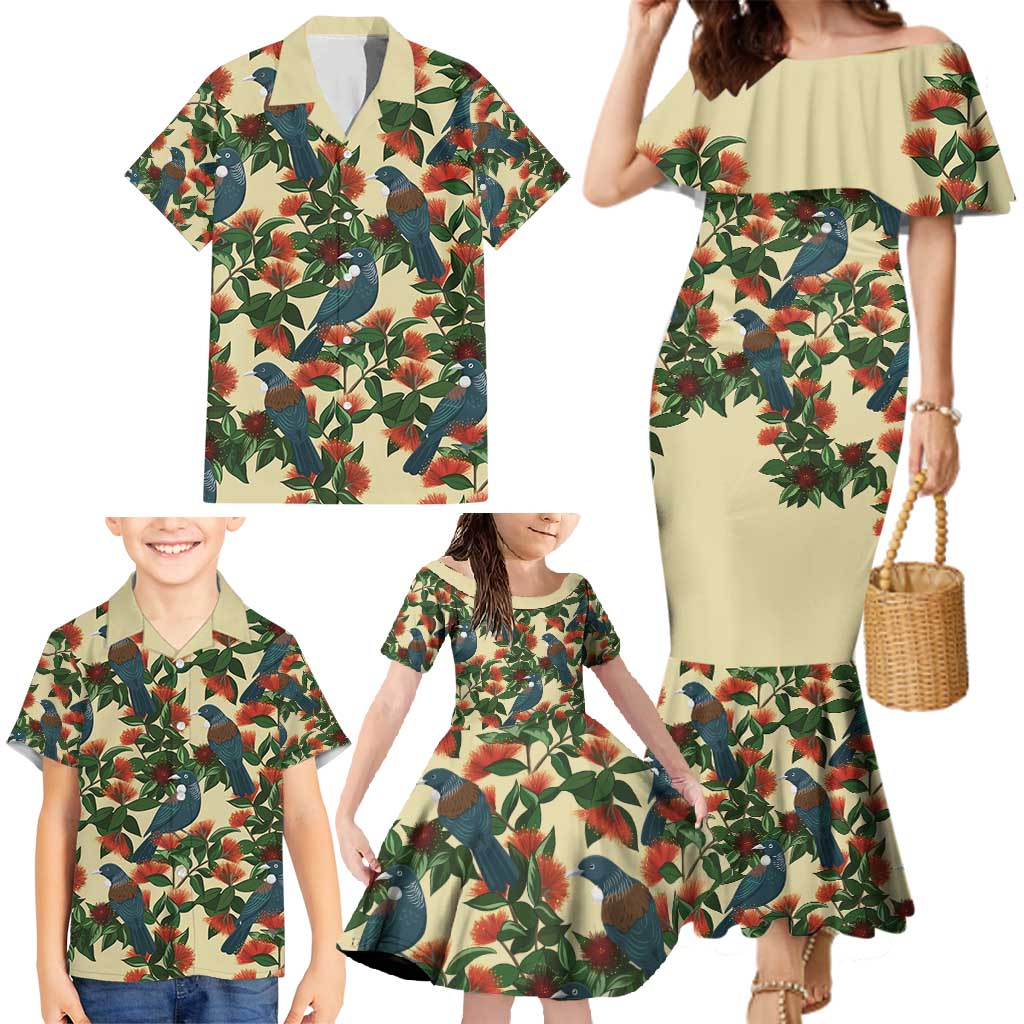 New Zealand Christmas Family Matching Mermaid Dress and Hawaiian Shirt Romantic Tui Birds on Pohutukawa - Ivory - Aussie Hoodie