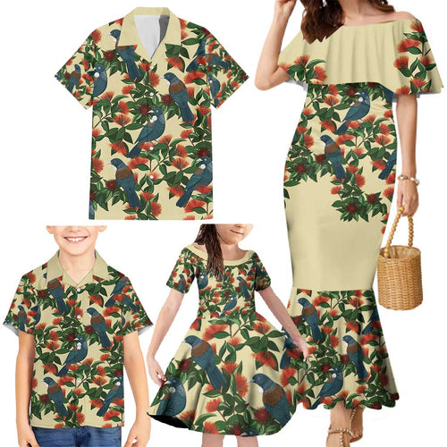 New Zealand Christmas Family Matching Mermaid Dress and Hawaiian Shirt Romantic Tui Birds on Pohutukawa - Ivory - Aussie Hoodie