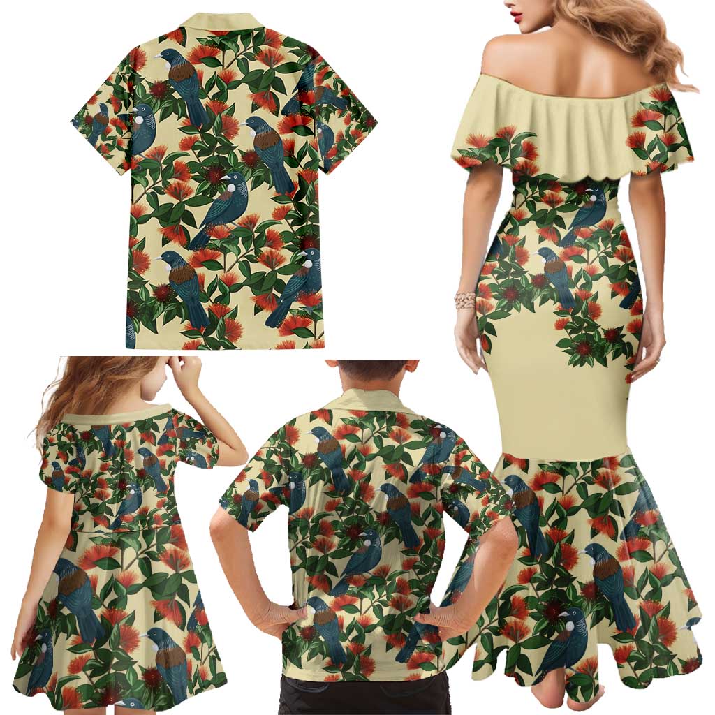 New Zealand Christmas Family Matching Mermaid Dress and Hawaiian Shirt Romantic Tui Birds on Pohutukawa - Ivory - Aussie Hoodie