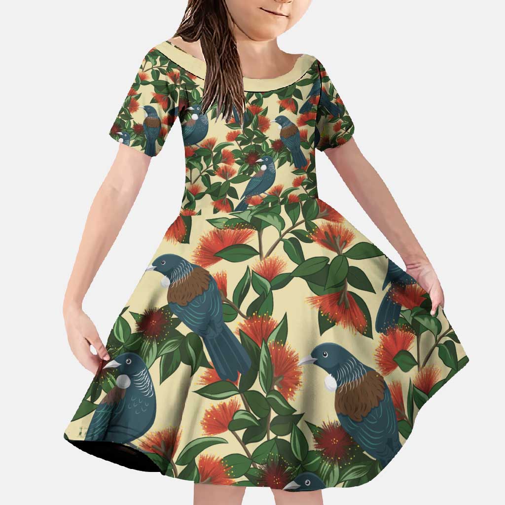New Zealand Christmas Family Matching Off Shoulder Maxi Dress and Hawaiian Shirt Romantic Tui Birds on Pohutukawa - Ivory - Aussie Hoodie