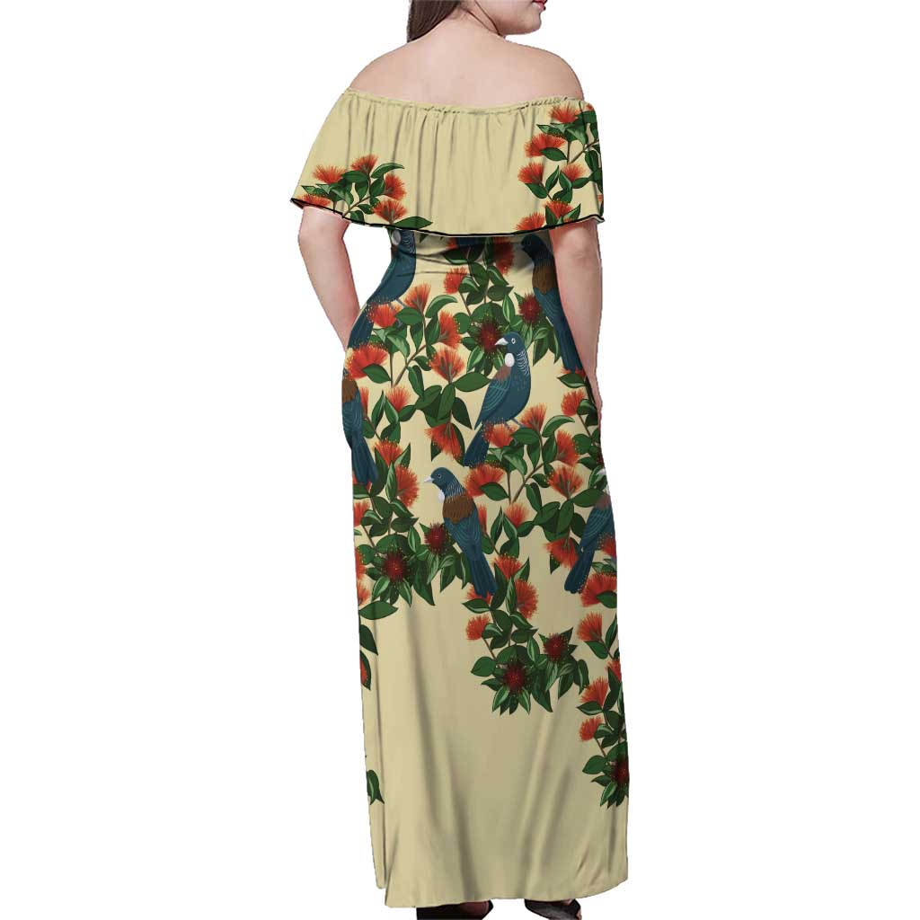 New Zealand Christmas Family Matching Off Shoulder Maxi Dress and Hawaiian Shirt Romantic Tui Birds on Pohutukawa - Ivory - Aussie Hoodie