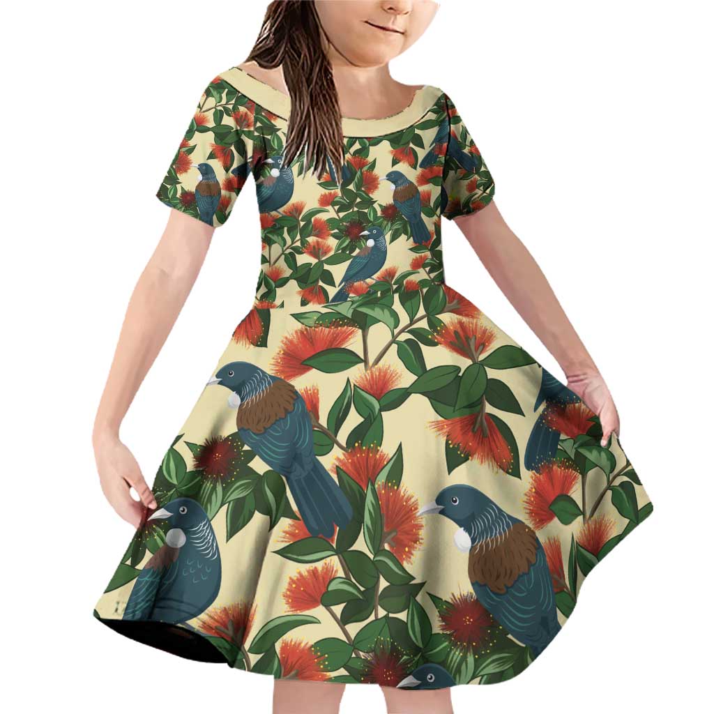 New Zealand Christmas Family Matching Off Shoulder Short Dress and Hawaiian Shirt Romantic Tui Birds on Pohutukawa - Ivory - Aussie Hoodie