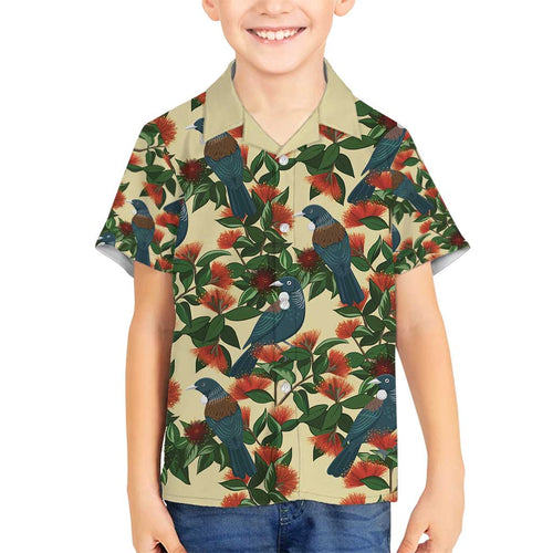 New Zealand Christmas Family Matching Off Shoulder Short Dress and Hawaiian Shirt Romantic Tui Birds on Pohutukawa - Ivory - Aussie Hoodie