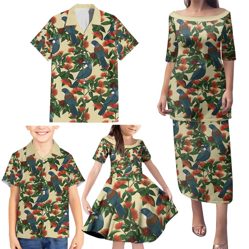 New Zealand Christmas Family Matching Puletasi and Hawaiian Shirt Romantic Tui Birds on Pohutukawa - Ivory - Aussie Hoodie