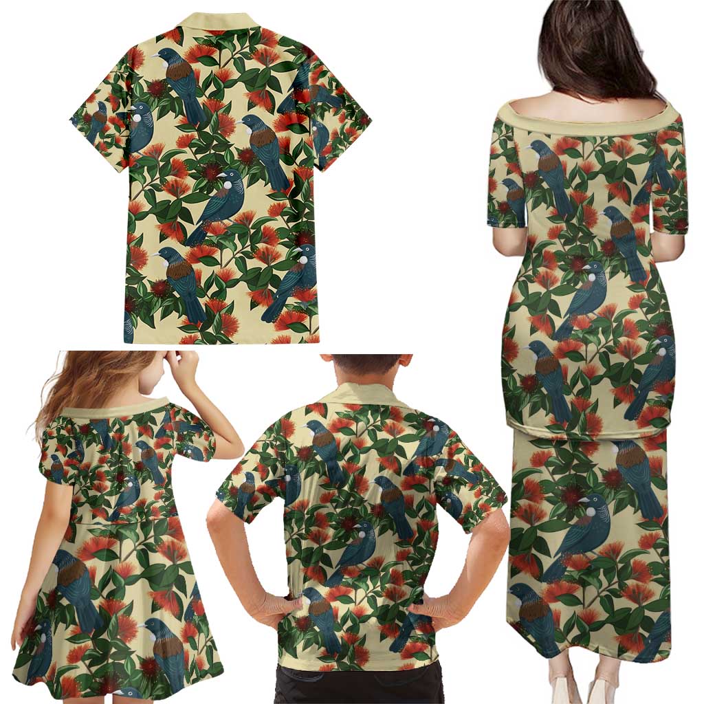 New Zealand Christmas Family Matching Puletasi and Hawaiian Shirt Romantic Tui Birds on Pohutukawa - Ivory - Aussie Hoodie