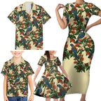 New Zealand Christmas Family Matching Short Sleeve Bodycon Dress and Hawaiian Shirt Romantic Tui Birds on Pohutukawa - Ivory - Aussie Hoodie