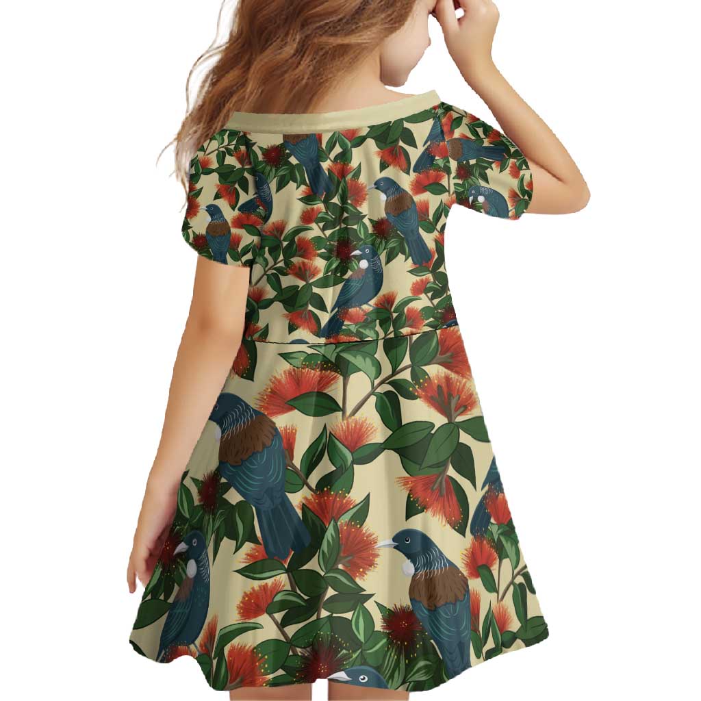 New Zealand Christmas Family Matching Short Sleeve Bodycon Dress and Hawaiian Shirt Romantic Tui Birds on Pohutukawa - Ivory - Aussie Hoodie