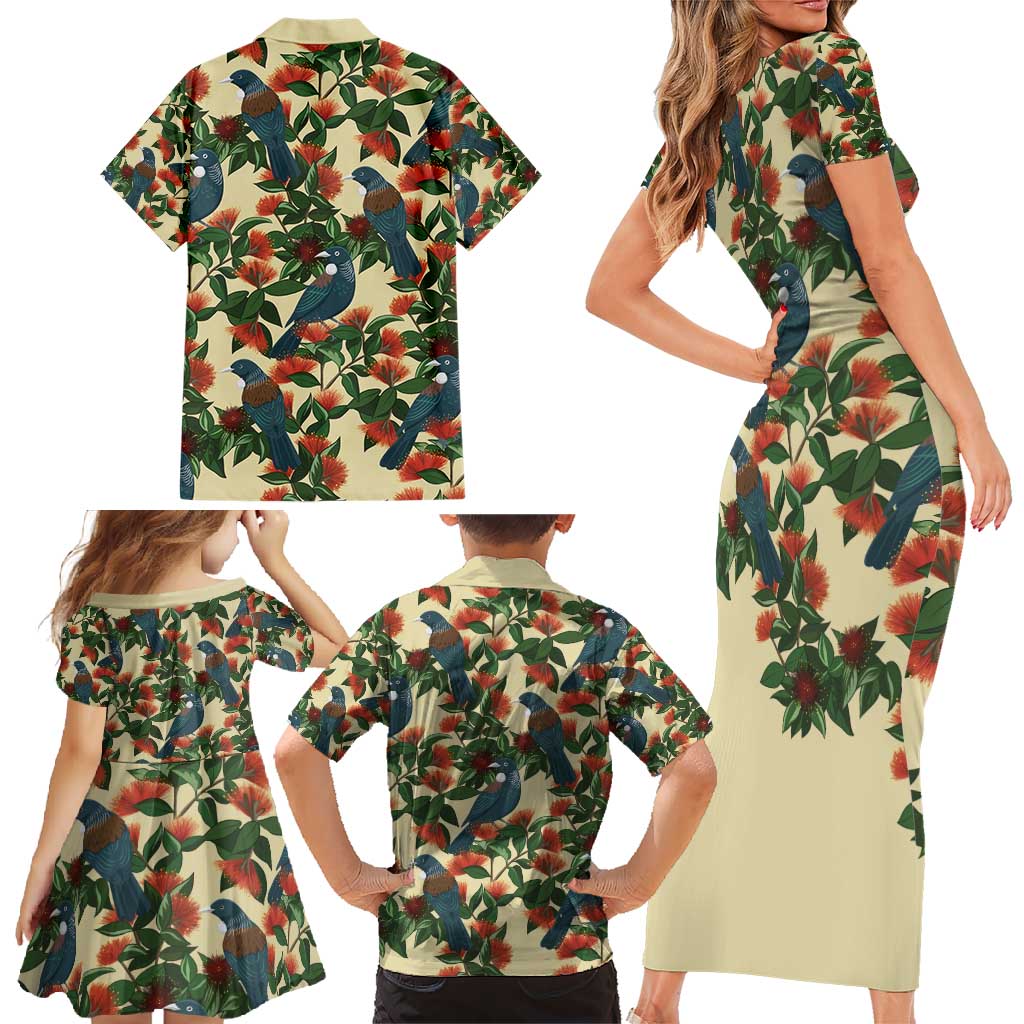 New Zealand Christmas Family Matching Short Sleeve Bodycon Dress and Hawaiian Shirt Romantic Tui Birds on Pohutukawa - Ivory - Aussie Hoodie