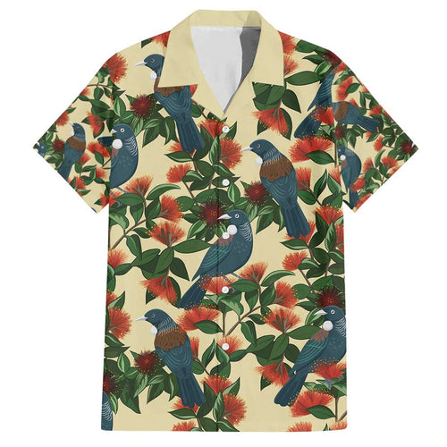 New Zealand Christmas Family Matching Short Sleeve Bodycon Dress and Hawaiian Shirt Romantic Tui Birds on Pohutukawa - Ivory - Aussie Hoodie