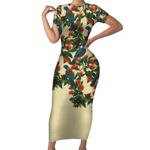 New Zealand Christmas Family Matching Short Sleeve Bodycon Dress and Hawaiian Shirt Romantic Tui Birds on Pohutukawa - Ivory - Aussie Hoodie