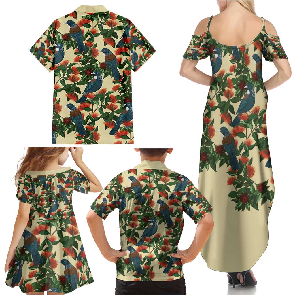 New Zealand Christmas Family Matching Summer Maxi Dress and Hawaiian Shirt Romantic Tui Birds on Pohutukawa - Ivory - Aussie Hoodie