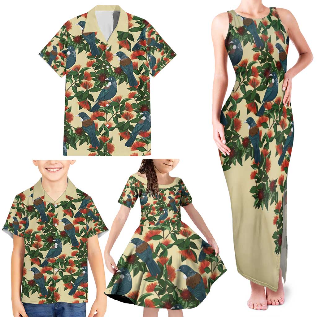 New Zealand Christmas Family Matching Tank Maxi Dress and Hawaiian Shirt Romantic Tui Birds on Pohutukawa - Ivory - Aussie Hoodie