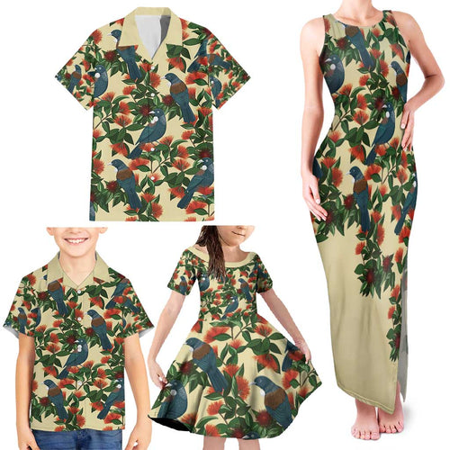 New Zealand Christmas Family Matching Tank Maxi Dress and Hawaiian Shirt Romantic Tui Birds on Pohutukawa - Ivory - Aussie Hoodie