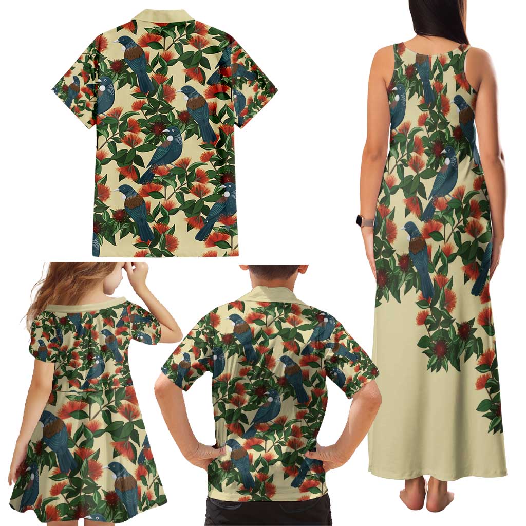 New Zealand Christmas Family Matching Tank Maxi Dress and Hawaiian Shirt Romantic Tui Birds on Pohutukawa - Ivory - Aussie Hoodie