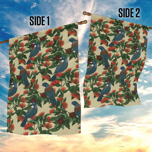 New Zealand Christmas Garden Flag Romantic Tui Birds on Pohutukawa - Ivory - Aussie Hoodie