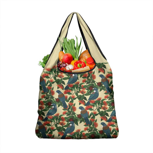 New Zealand Christmas Grocery Bag Romantic Tui Birds on Pohutukawa - Ivory - Aussie Hoodie