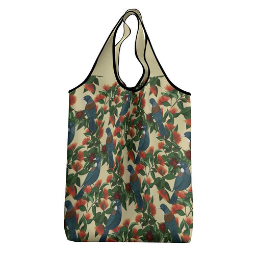 New Zealand Christmas Grocery Bag Romantic Tui Birds on Pohutukawa - Ivory - Aussie Hoodie