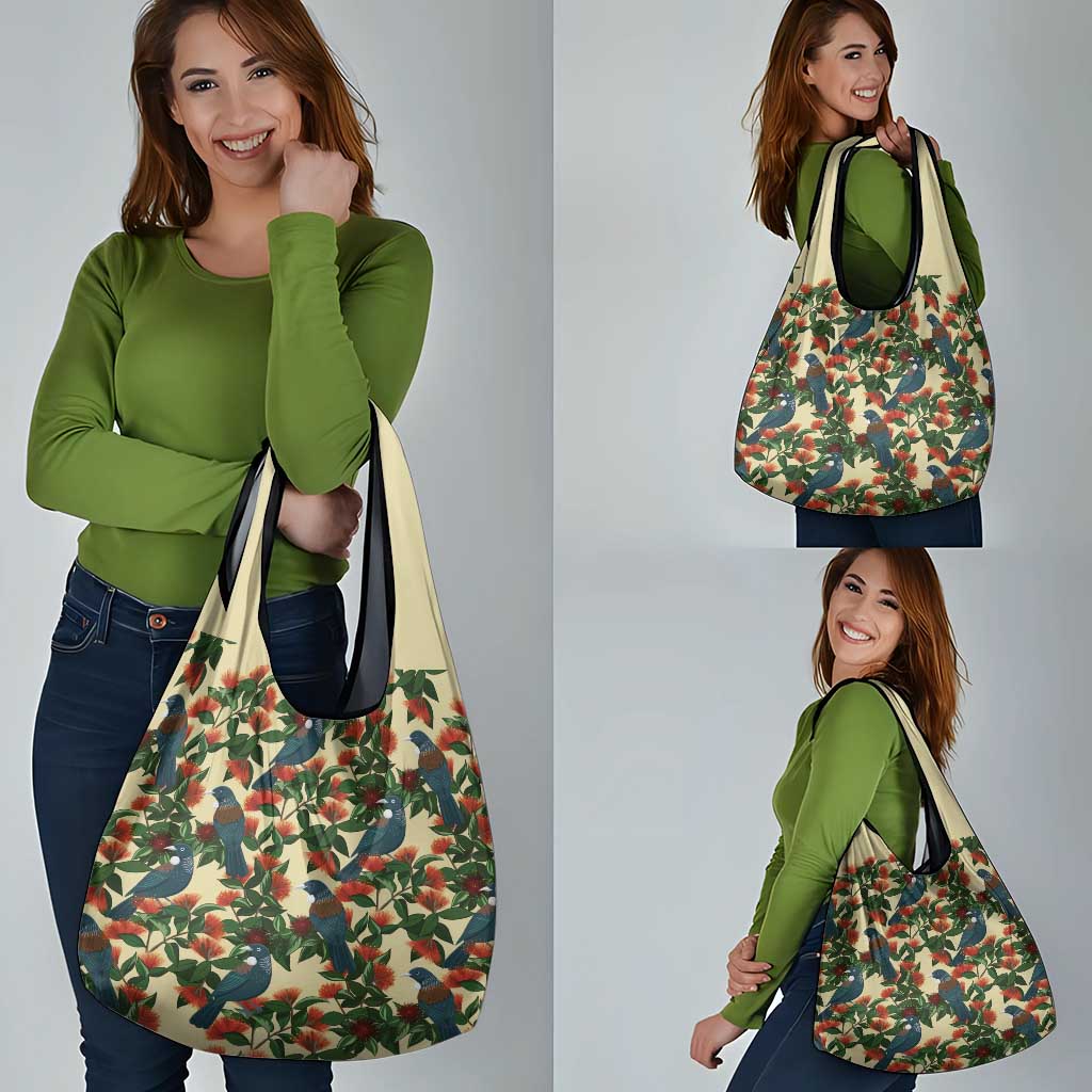 New Zealand Christmas Grocery Bag Romantic Tui Birds on Pohutukawa - Ivory - Aussie Hoodie