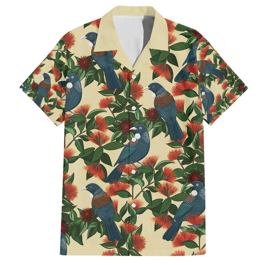 New Zealand Christmas Hawaiian Shirt Romantic Tui Birds on Pohutukawa - Ivory - Aussie Hoodie