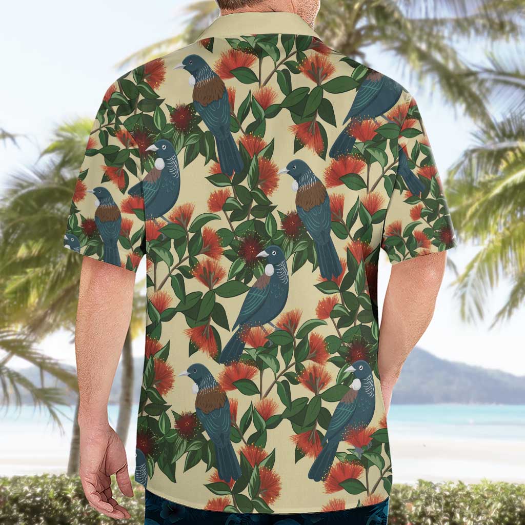 New Zealand Christmas Hawaiian Shirt Romantic Tui Birds on Pohutukawa - Ivory - Aussie Hoodie