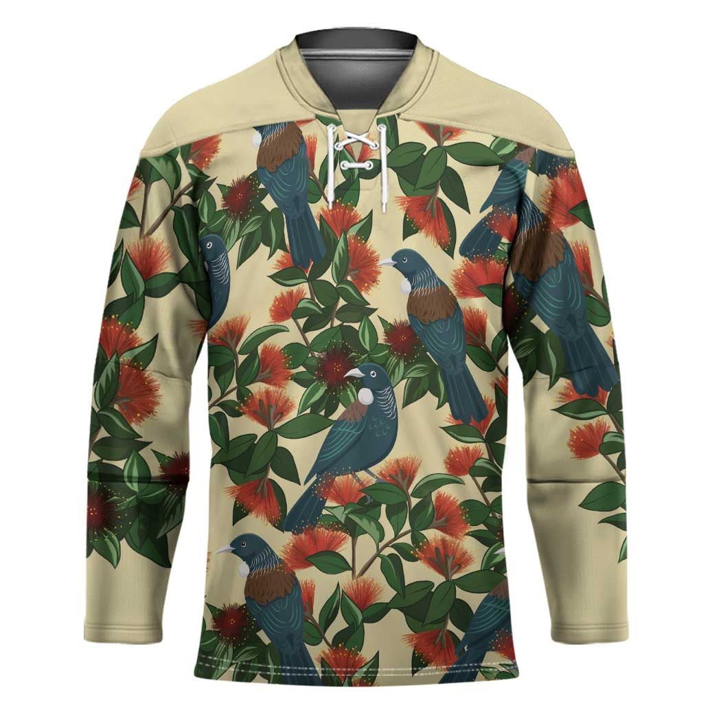 New Zealand Christmas Hockey Jersey Romantic Tui Birds on Pohutukawa - Ivory - Aussie Hoodie