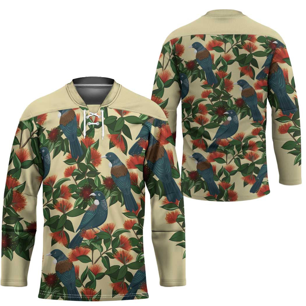 New Zealand Christmas Hockey Jersey Romantic Tui Birds on Pohutukawa - Ivory - Aussie Hoodie