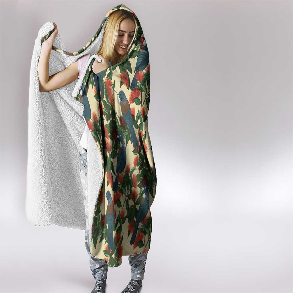 New Zealand Christmas Hooded Blanket Romantic Tui Birds on Pohutukawa - Ivory - Aussie Hoodie