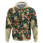 New Zealand Christmas Hoodie Romantic Tui Birds on Pohutukawa - Ivory - Aussie Hoodie
