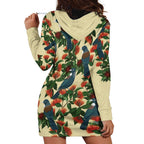New Zealand Christmas Hoodie Dress Romantic Tui Birds on Pohutukawa - Ivory - Aussie Hoodie