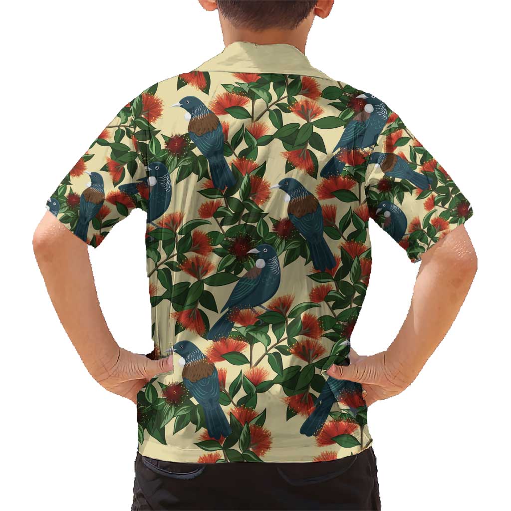 New Zealand Christmas Kid Hawaiian Shirt Romantic Tui Birds on Pohutukawa - Ivory - Aussie Hoodie