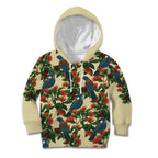 New Zealand Christmas Kid Hoodie Romantic Tui Birds on Pohutukawa - Ivory - Aussie Hoodie