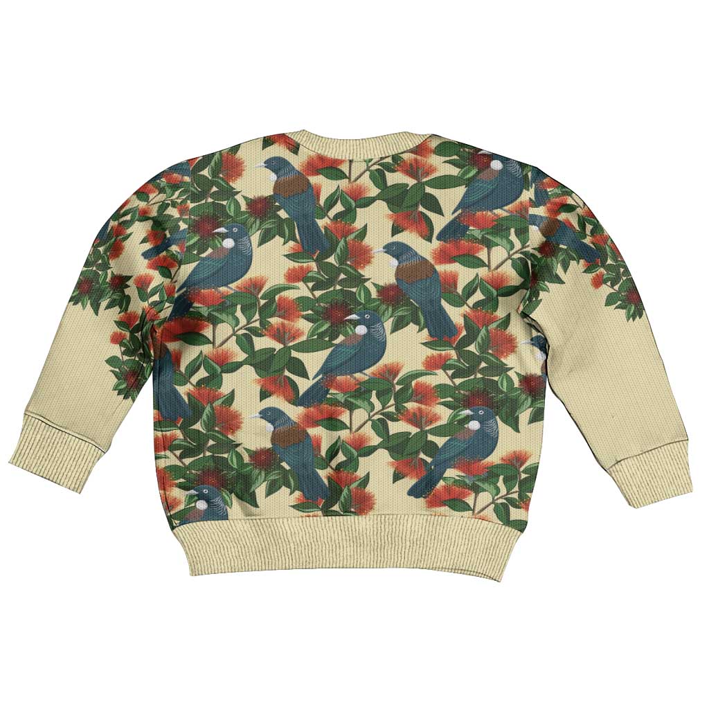 New Zealand Christmas Kid Ugly Christmas Sweater Romantic Tui Birds on Pohutukawa - Ivory - Aussie Hoodie