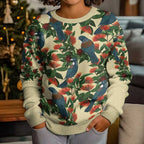 New Zealand Christmas Kid Ugly Christmas Sweater Romantic Tui Birds on Pohutukawa - Ivory - Aussie Hoodie