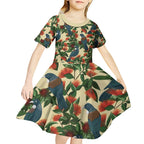 New Zealand Christmas Kid Short Sleeve Dress Romantic Tui Birds on Pohutukawa - Ivory - Aussie Hoodie