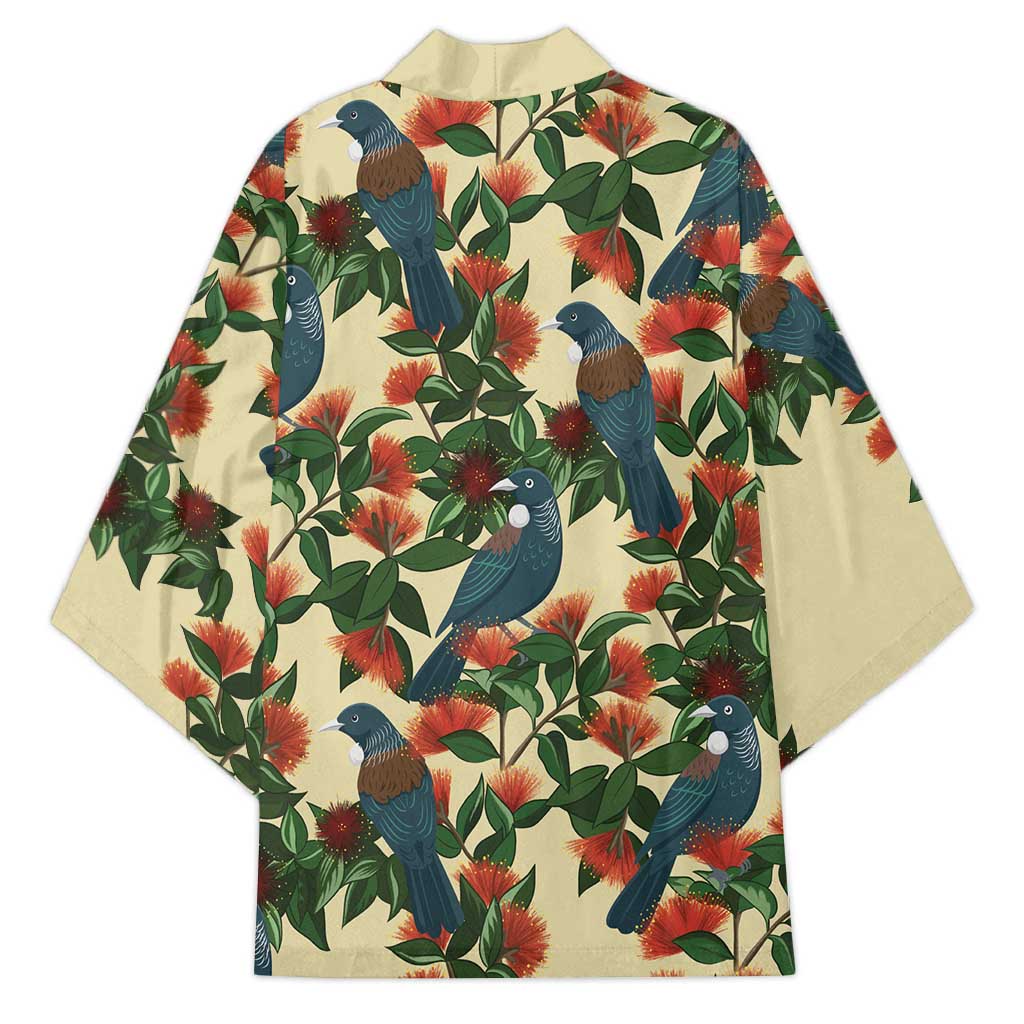 New Zealand Christmas Kimono Romantic Tui Birds on Pohutukawa - Ivory - Aussie Hoodie