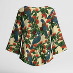 New Zealand Christmas Kimono Sleeve Blouse Romantic Tui Birds on Pohutukawa - Ivory - Aussie Hoodie
