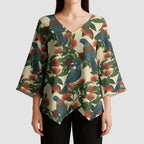 New Zealand Christmas Kimono Sleeve Blouse Romantic Tui Birds on Pohutukawa - Ivory - Aussie Hoodie