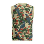 New Zealand Christmas Knitted V-Neck Vest Romantic Tui Birds on Pohutukawa - Ivory - Aussie Hoodie