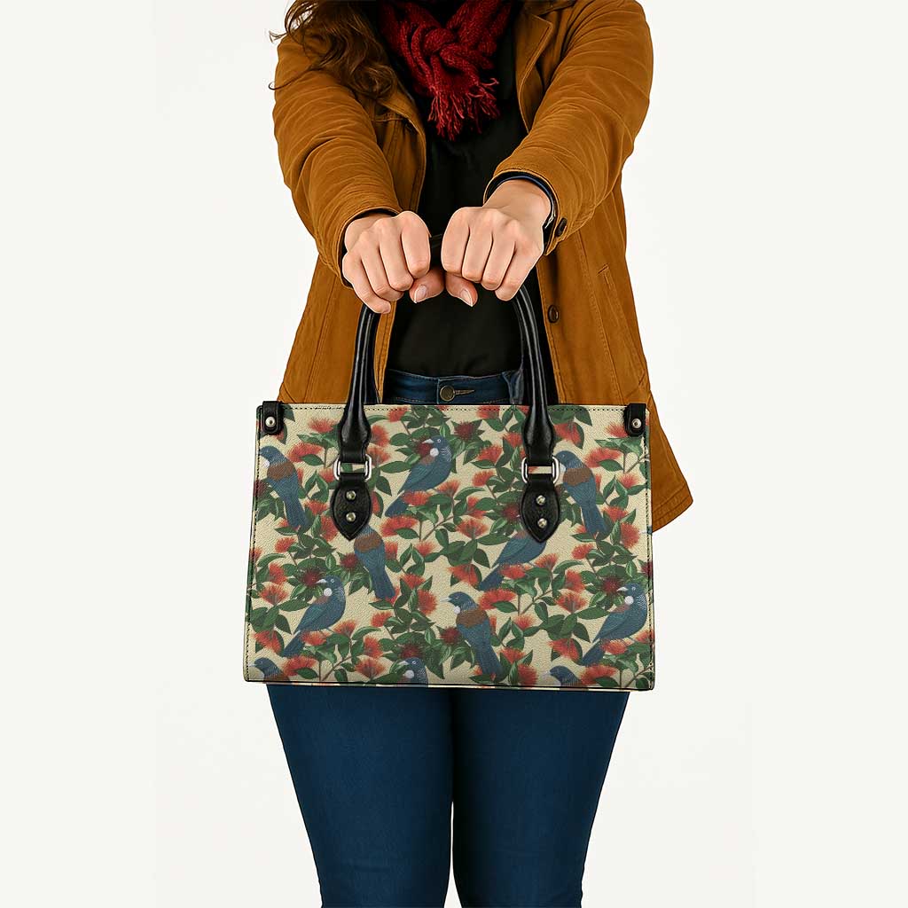 New Zealand Christmas Leather Bag Romantic Tui Birds on Pohutukawa - Ivory - Aussie Hoodie