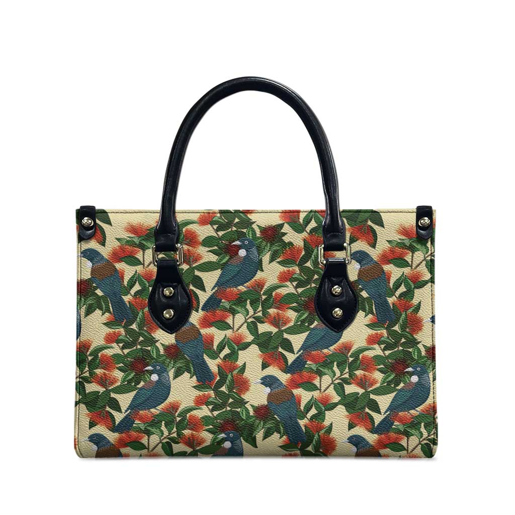 New Zealand Christmas Leather Bag Romantic Tui Birds on Pohutukawa - Ivory - Aussie Hoodie