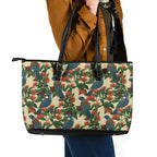 New Zealand Christmas Leather Tote Bag Romantic Tui Birds on Pohutukawa - Ivory - Aussie Hoodie