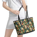 New Zealand Christmas Leather Tote Bag Romantic Tui Birds on Pohutukawa - Ivory - Aussie Hoodie
