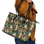 New Zealand Christmas Leather Tote Bag Romantic Tui Birds on Pohutukawa - Ivory - Aussie Hoodie