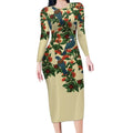 New Zealand Christmas Long Sleeve Bodycon Dress Romantic Tui Birds on Pohutukawa - Ivory - Aussie Hoodie