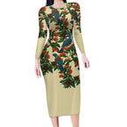 New Zealand Christmas Long Sleeve Bodycon Dress Romantic Tui Birds on Pohutukawa - Ivory - Aussie Hoodie