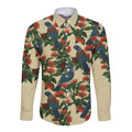 New Zealand Christmas Long Sleeve Button Shirt Romantic Tui Birds on Pohutukawa - Ivory - Aussie Hoodie