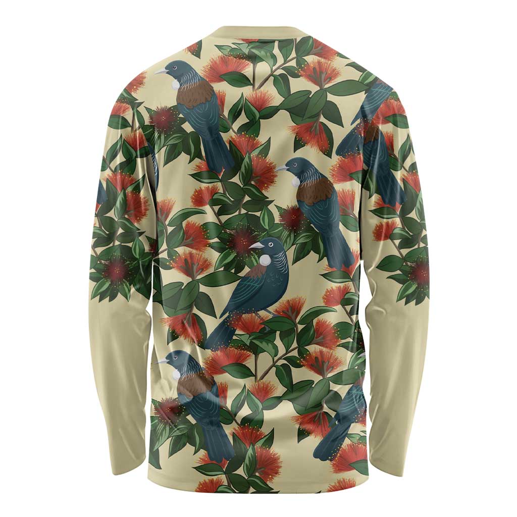 New Zealand Christmas Long Sleeve Shirt Romantic Tui Birds on Pohutukawa - Ivory - Aussie Hoodie