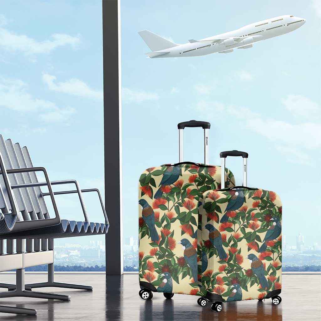 New Zealand Christmas Luggage Cover Romantic Tui Birds on Pohutukawa - Ivory - Aussie Hoodie