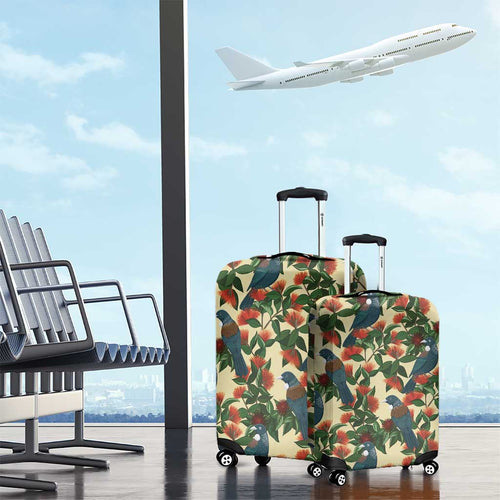 New Zealand Christmas Luggage Cover Romantic Tui Birds on Pohutukawa - Ivory - Aussie Hoodie